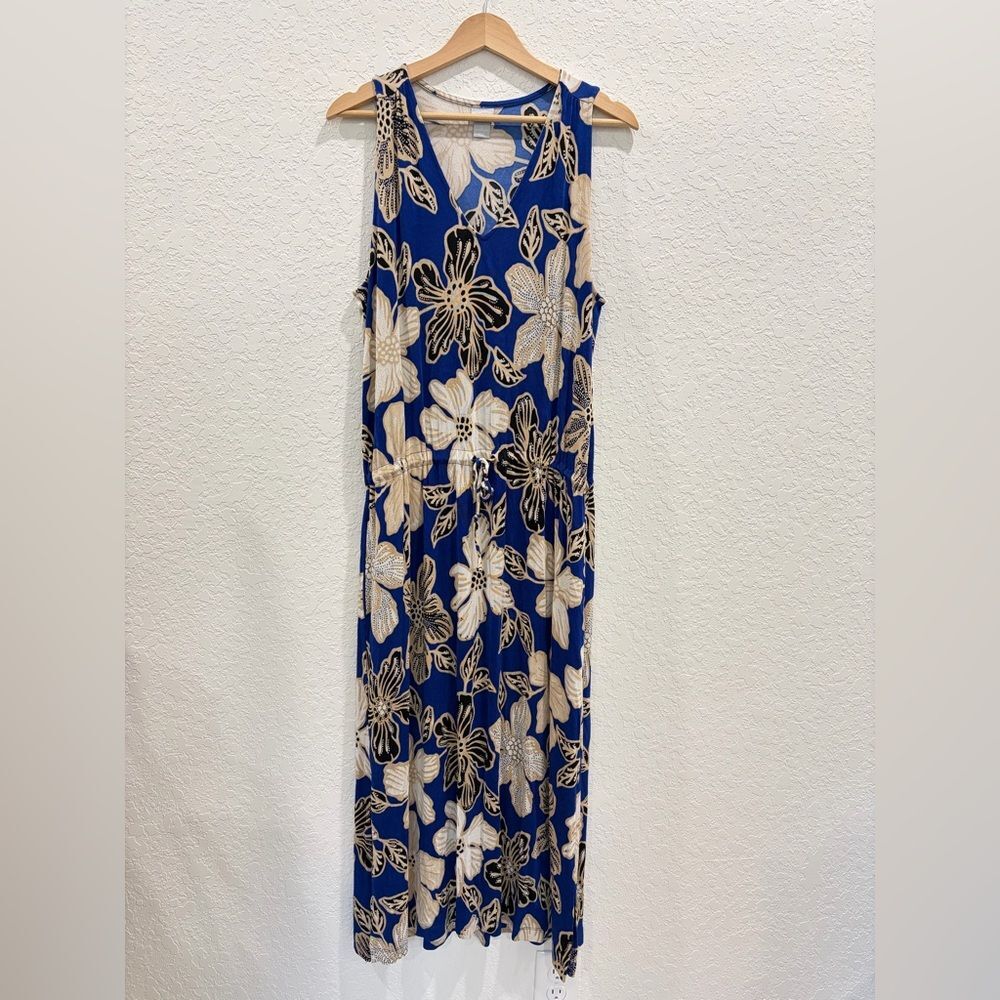Chico's Travelers Blue Sleeveless Floral Maxi Dress Size 2 (12/14)